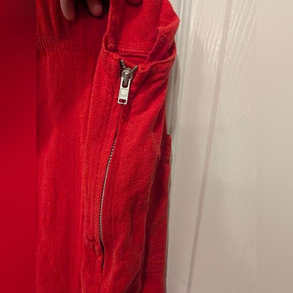 Anthropologie Rompers Constance Red Wide-Leg Overalls Linen Bland XS Relaxed Fit - Picture 8 of 10